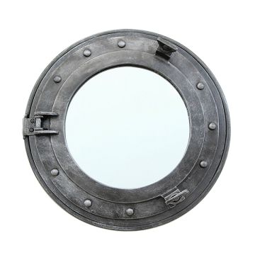 Bullauge Spiegel mit Regal silber lebensgroß