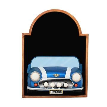 Angebotstafel mit Mini Cooper Blau verkleinert