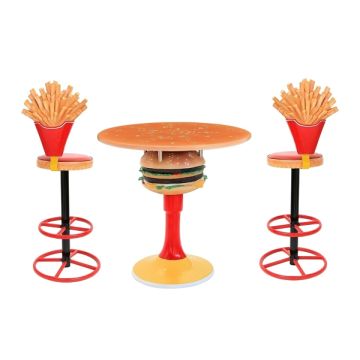 Burgertisch auf Ständer und Pommes Barhocker vergrößert