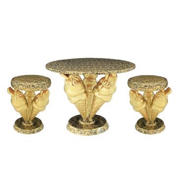 Eistüten Tisch Gold und Eistütenhocker Gold vergrößert