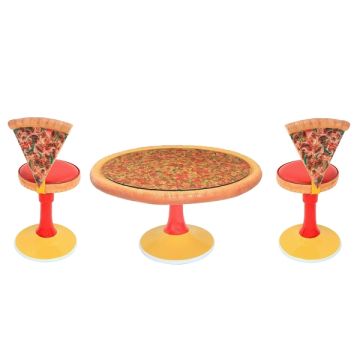 Pizzatisch auf Ständer mit Glasplatte und Pizzastühle vergrößert