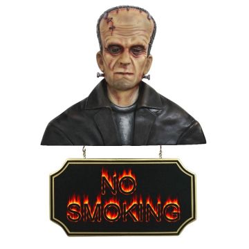 Monster Frankenstein Büste mit *No Smoking*Schild lebensgroß