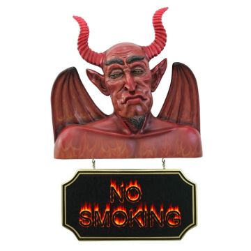 Teufel Büste mit *No Smoking*Schild lebensgroß