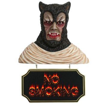 Werwolf Büste mit *No Smoking*Schild lebensgroß
