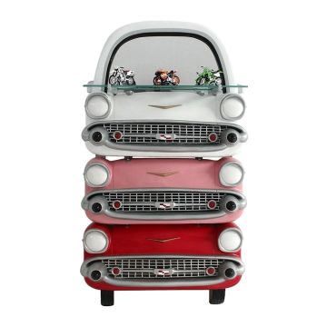 Spiegel Chevy Rot, Rosa und Weiß mit Regal verkleinert