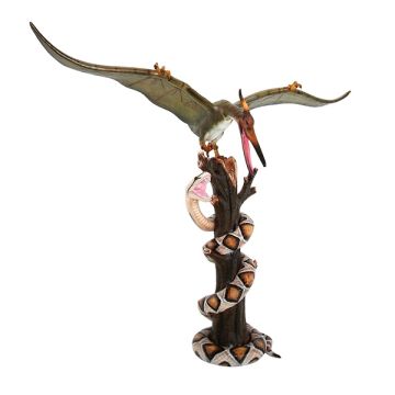 Dinosaurier Pteranodon kämpft mit Python auf Baum lebensgroß