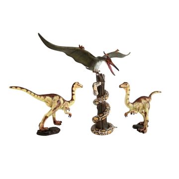 Dinosaurier Pteranodon und Raptors greifen Python auf Baum an lebensgroß