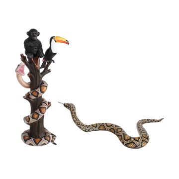 Tukan und BabyAffe mit Python auf Baum und Schlange lebensgroß