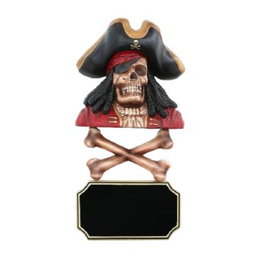 Piratenskelett mit Knochen und Angebotsschild lebensgroß