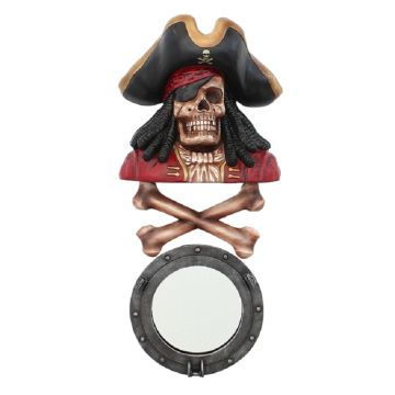 Piratenskelett mit Knochen und Spiegel lebensgroß