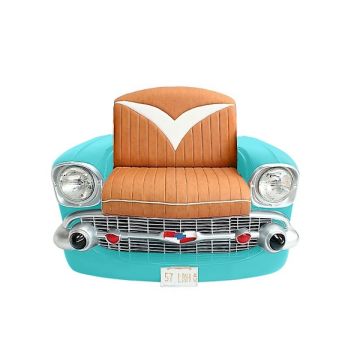 Sitz Chevy Front Hellblau mit braunem Polster lebensgroß