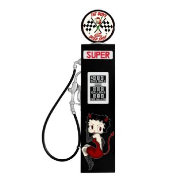 Oldschool Zapfsäule Schwarz mit Betty Boop als Wanddeko groß lebensgroß