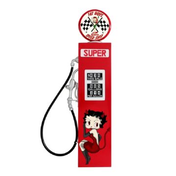 Oldschool Zapfsäule Rot mit Betty Boop als Wanddeko groß lebensgroß