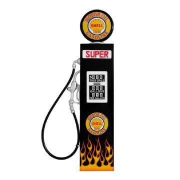 Oldschool Tankstelle Schwarz mit Flammen als Wanddeko groß lebensgroß