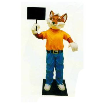 Schlaufuchs stehend mit Angebotstafel vergrößert