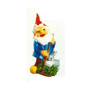 kleiner Gartenzwerg mit Harke und Häschen verkleinert