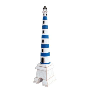Leuchtturm blau weiß auf Sockel verkleinert