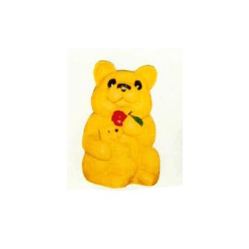 Teddybär mit Apfel und Kind im Arm lebensgroß