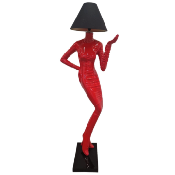 große moderne Stehlampe als Frauenfigur rot / Lady Lampe vergrößert