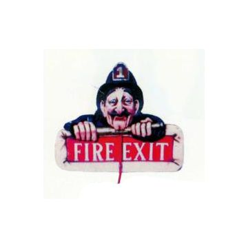 Feuerausgang *Fire Exit* Schild mit Feuerwehrmann verkleinert