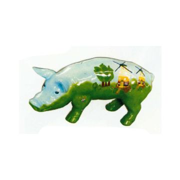 kleines Schwein bemalt mit Windmühlen verkleinert