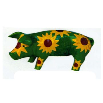 Schweinchen mit Sonnenblumen bemalt verkleinert