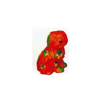 roter Hund mit Blumenbemalung lebensgroß