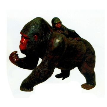 laufender Gorilla mit Kind dunkelbraun lebensgroß