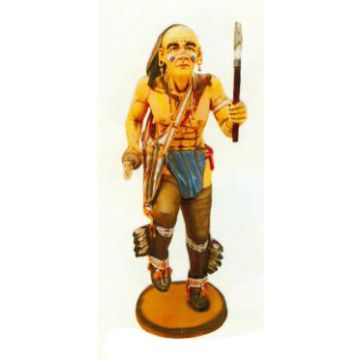 großer Indianerkrieger mit Beil tanzend lebensgroß