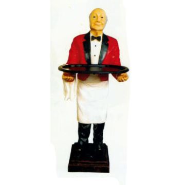 großer französischer Kellner mit Tablett lebensgroß