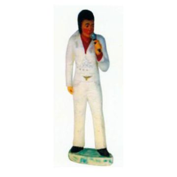 Elvis in weiß singend am Mikrofon klein verkleinert