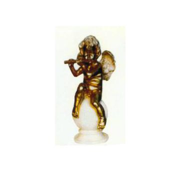 sitzender Engel in gold auf weißer Kugel mit Flöte verkleinert