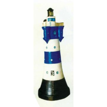großer Leuchtturm blau weiß gestreift verkleinert