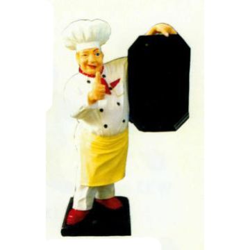Chefkoch mit Daumen oben und Tafel mittel verkleinert