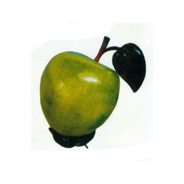 grüner Apfel mit Stamm und Blatt mittel vergrößert