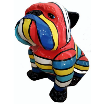 Hund Bulldogge sitzend bunt gestreift medium lebensgroß