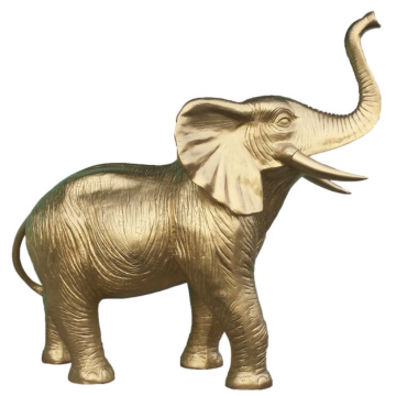goldener Elefant Rüssel nach oben gerichtet lebensgroß