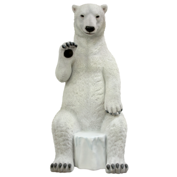 Sitzender Eisbär mit Hocker lebensgroß