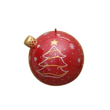 Rot glänzende Weihnachtskugel mit Wintermotiv vergrößert